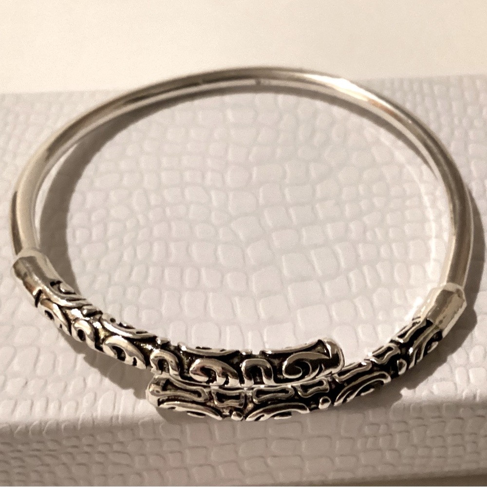 Vintage Embossed Solid Sterling Silver Adjustable… - image 1
